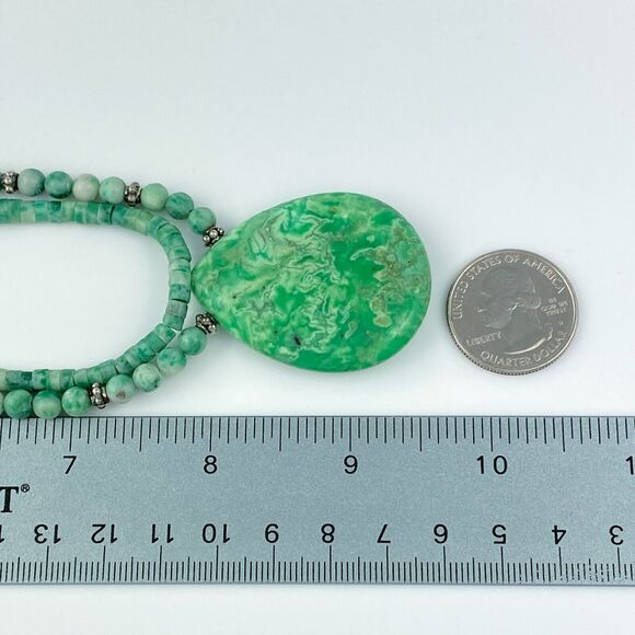 Two Strand Chrysoprase Beaded Necklace | Vintage Sterling Silver 925 | 16" - Picture 10 of 10